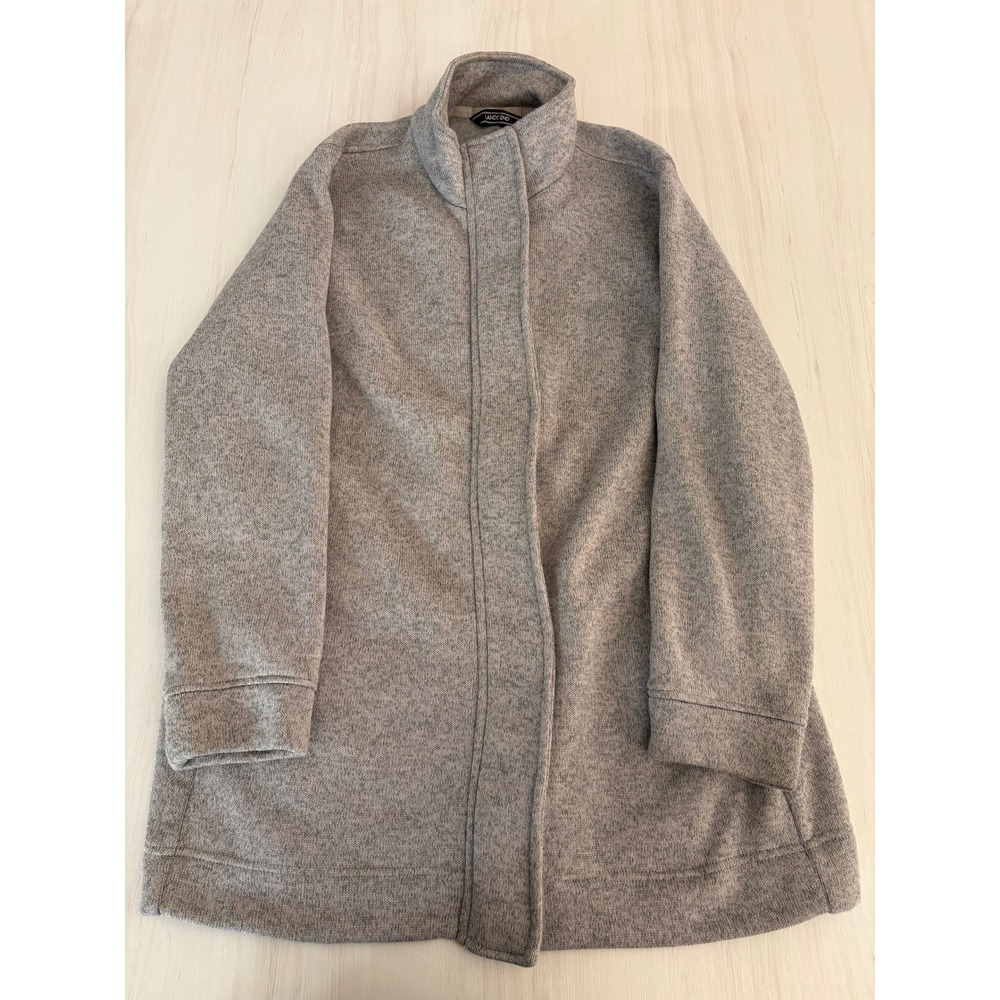 Lands' End Women's Large 14-16 Gray Sweater Fleece Full Zip Jacket Coat